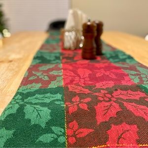 Red and Green Holly Berry Table Runner